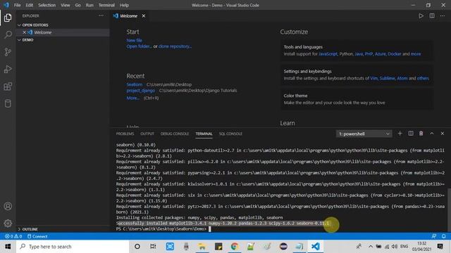 Seaborn setup in Visual Studio Code