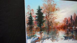 Как нарисовать зимний пейзаж красками / мастер-класс / акриловая+масляная живопись