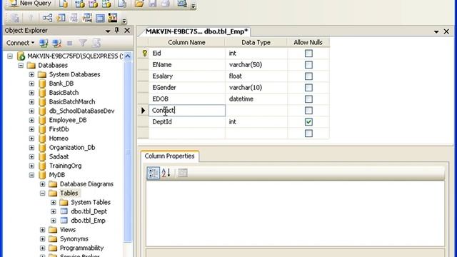 Creating Tables In MS SQL Server (2 of 15)