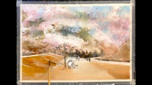 Kazuo Kasai Watercolor Painting “Warm Spring Day(春暖の候)" in Yamada-Fuji Yokohama Japan