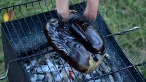 Баклажаны на углях со сливочным маслом. Баклажаны с жареной рыбой.