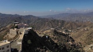 4K Aerial view of a village in the mountains, Jizan Province, Addayer, Saudi Arabia