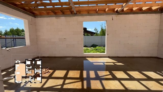 Обзор строительства / Одноэтажный дом 125 м2 с вальмовой кровлей из ГАЗОБЕТОНА / Бесплатный проект