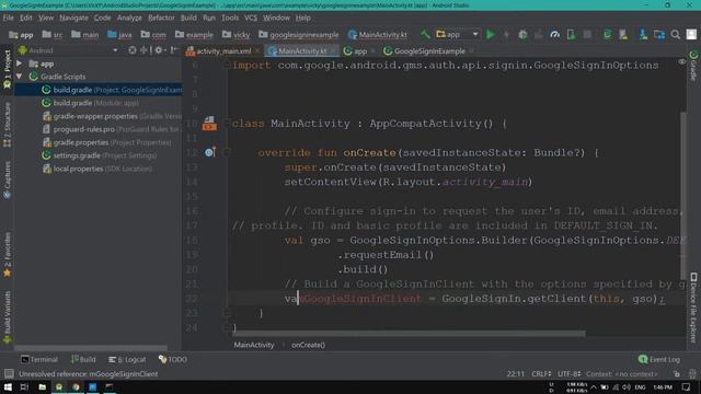 Google SignIn in Android using Android Studio - Kotlin