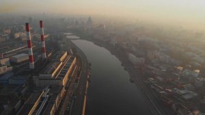 Рассвет в Москве с высоты птичьего полета.