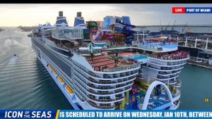 Royal Caribbean's Icon Of The Seas docks in Port Miami. Amazing Drone Film Of Outside of ship.