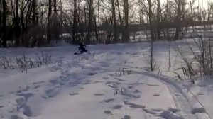 Детский снегоход с двигателем от триммера. Первый снег.