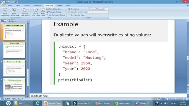 python class 12 | Dictionaries in Python with example.