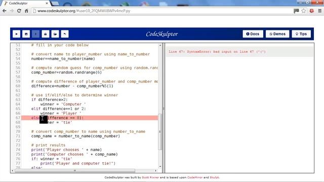 Python CodeSkulptor Errors Tutorial Part 1 of 2