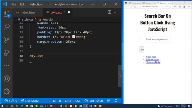 Search Bar on Button Click Using Html CSS And JavaScript