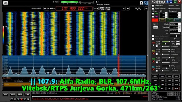 28.09.2023 06:44UTC, [Tropo], Альфа Радио, Витебск, Белоруссия, 107.6МГц, 471км