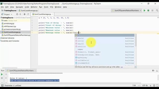 #5 Sum Min Max Average Of Array || Python Programs In Tamil