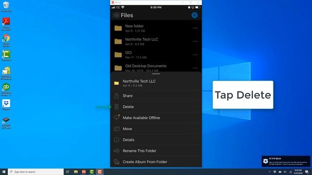 Delete a folder in OneDrive app on your iPhone
