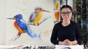 Экспресс-урок по акварельному скетчингу «Зимородки» | Рисуем яркую птичку поэтапно