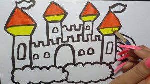 how to draw castle in the air |drawing for kid|draw paint coloringIABCD rhyme song for kid