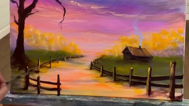 How To Paint “BIG RED TREE & ROOSTER” step by step painting in acrylic смотреть онлайн