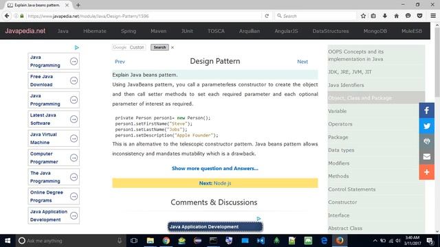 Explain Java beans pattern.
| javapedia.net смотреть онлайн