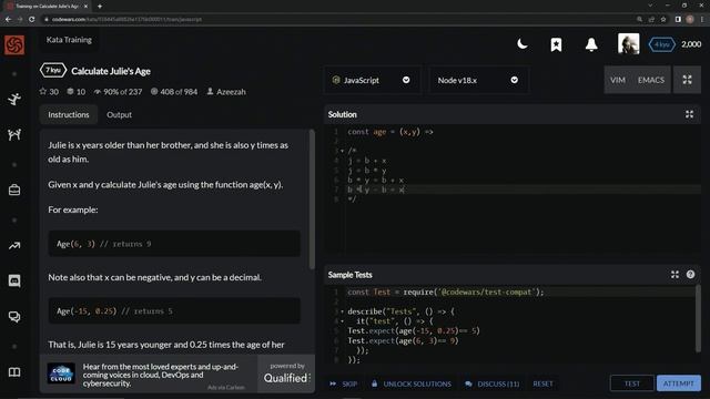 Learn JavaScript | Codewars 7 kyu Season 2 - Calculate Julie's Age