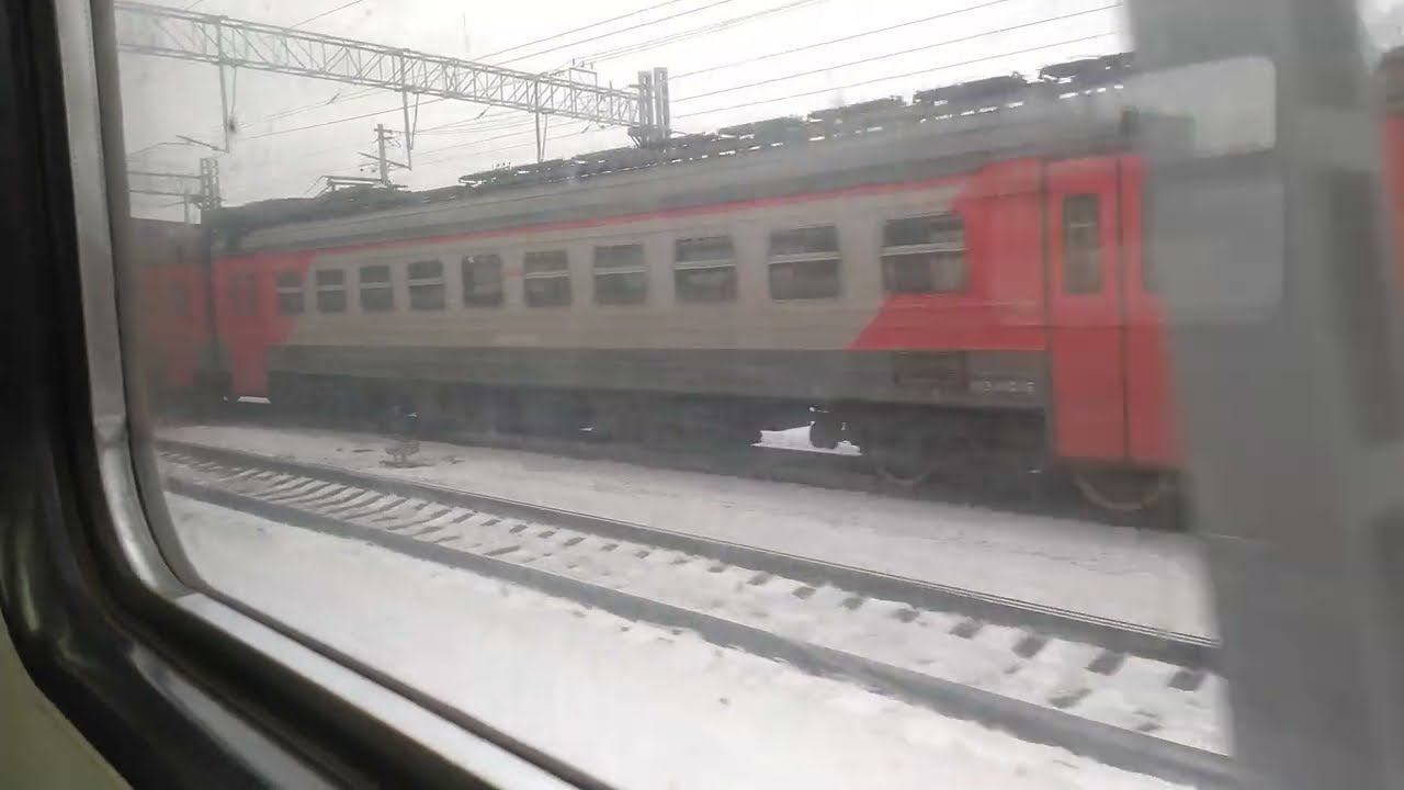Winter view from the window of the train.