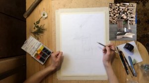 Урок1 Часть1 Натюрморт с дровами тушью. Подготовительный рисунок карандашом.