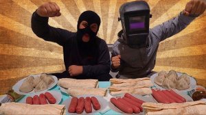 ШАУРМА СОСИСКИ ХИНКАЛИ КТО БЫСТРЕЕ СЪЕСТ ! КТО ПОСЛЕДНИЙ СЪЕСТ МНОГО ЕДЫ ПОПАДАЕТ В РАБСТВО