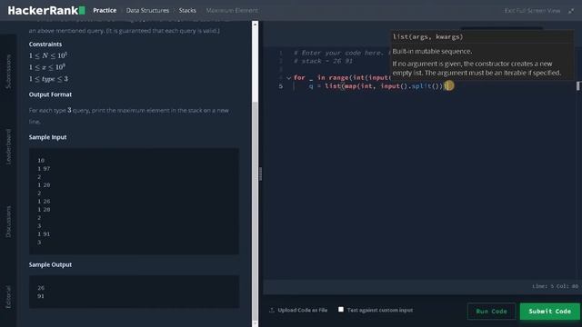 133 - Maximum Element | Stacks | Hackerrank Solution | Python
