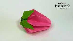 Бумажная Ягода клубника из листа бумаги. Подробный Оригами видео урок для детей. ★★★☆☆