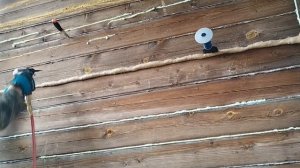 Конопатка брусовой стены пневматикой + доработка шва руками