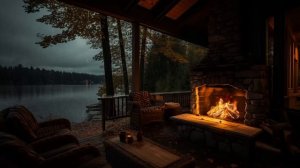 Cozy Rain on Porch with Crackling Fireplace and Gentle Rain Sounds to Relaxing and Sleeping