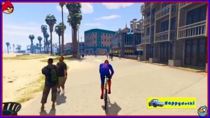 Человек паук с друзьями катается по горкам на цветном велосипеде, мультики про машинки