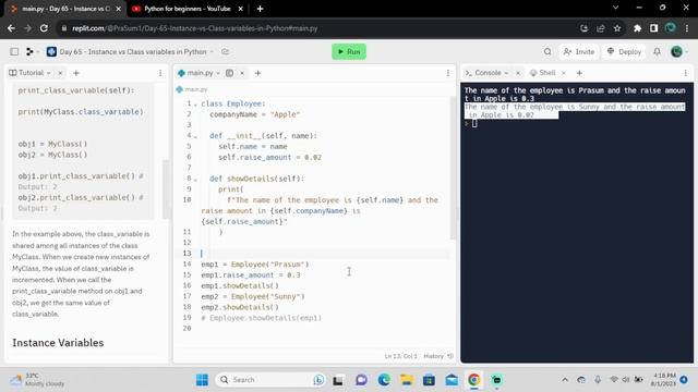 2023 | python for beginners | Instance Variable vs Class Variable | Day 65