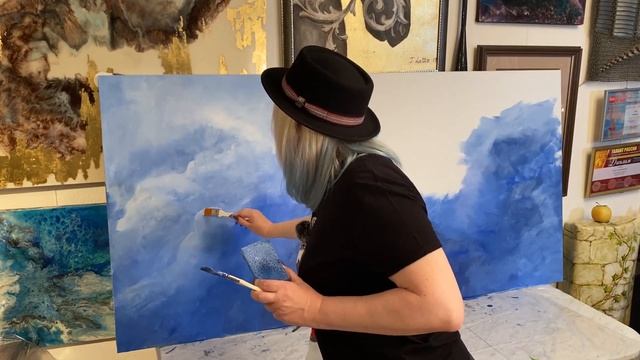 Картина акрилом. Нарисовать облака за 20 минут / Рисуем небо / Мастер класс