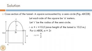 The cross-section of a railway tunnel is a square surmounted by a semi-circle.