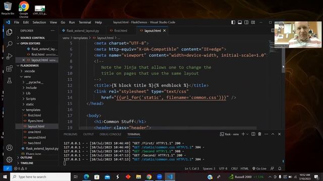 Python Flask Demo: Mostly using Jinja to "extend the layout" (use common HTML and CSS files)