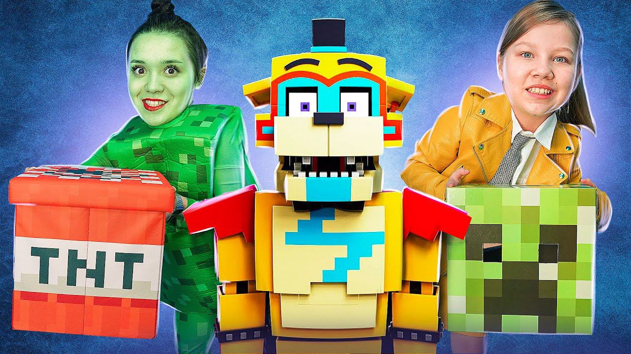 Freddy Security Breach is in Minecraft! Xenia is crazy about Minecraft in real life!