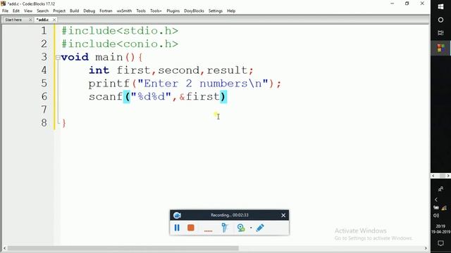 3.Simple C Program for Addition of Two Integers Entered by User