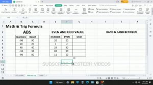 5 maths formula tutorial in excel | 5 maths formula abs, even, odd, rand, and rand between tutorial