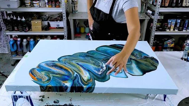 WOW! Huge 3ft x 6ft Acrylic Pour Painting - A Floating Cup Triptych - Abstract Acrylic Art смотреть онлайн