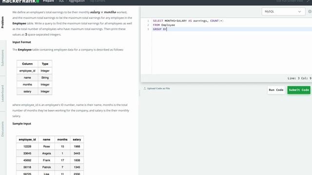 Hackerrank SQL Solution #29 Basic SQL - Top Earners