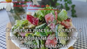 Салат из листьев салата с помидорами, огурцами, сыром и яйцами