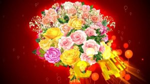 Шикарный футаж С ДНЁМ РОЖДЕНИЯ. БУКЕТ РОЗ на тёмно-красном фоне с эффектом воздушных шариков