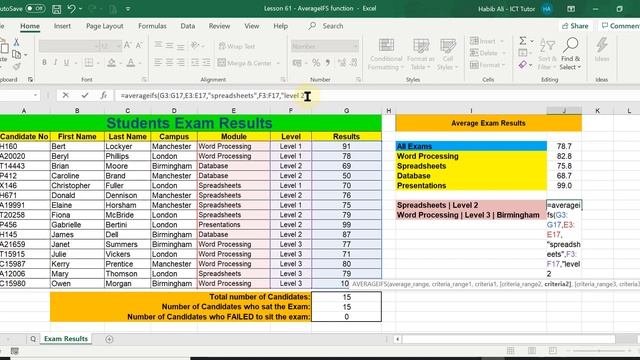 Lesson 61: AVERAGEIFS function in Excel | Find the average value by using many criterias in excel