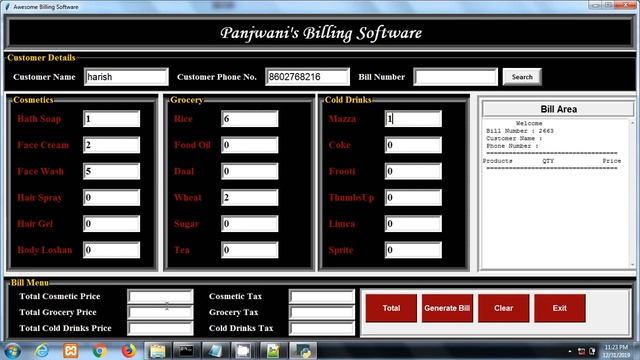 Billing Application Project Python Tkinter with report and ppt | Python Tkinter