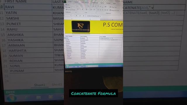 CONCATENATE FORMULA IN EXCEL ||EXCEL#concatenate #advancedexcel #viral #computerknowledge #formulas