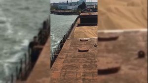 Погрузка зерна на судно.