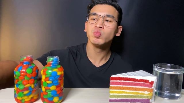 ASMR RAINBOW HONEY? JELLY CHOCOLATE M&M CAKE MUKBANG 무지개 꿀젤리 초콜릿 먹방 EATING SHOW