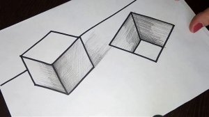 Простой 3d рисунок на бумаге. Техника рисования 3d рисунка по шагам. Квадрат и углубление.