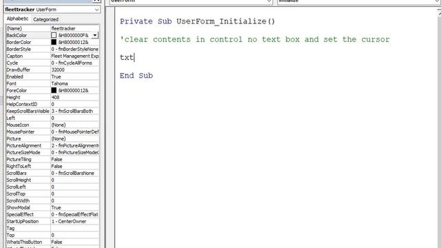 How to Create a Userform in Excel VBA using VBE codes for Fleet Expense Tracker