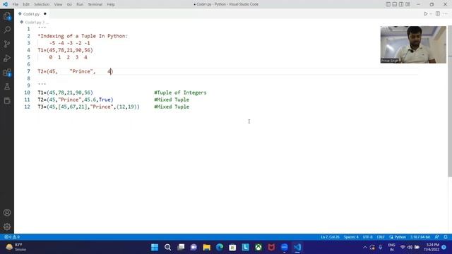 Indexing of Tuples in Python | Immutable Types | Python Tutorials For Beginners