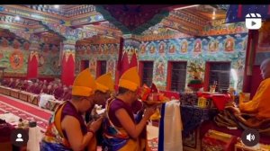 Nuns of kopan nunnery offering tsok to Lama Zopa rinpoche.